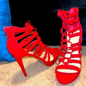 Red Gladiator Heel Ankle Booties